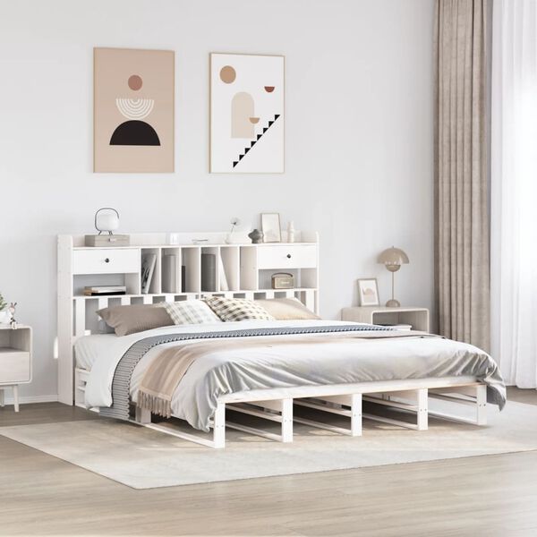 vidaXL Bookcase Bed without Mattress White 180x200 cm Super King Solid Wood Pine