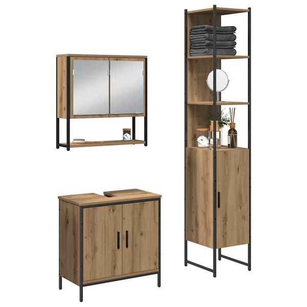 vidaXL Bathroom Furniture Set with Shelf 3 pcs Brown Engineered wood