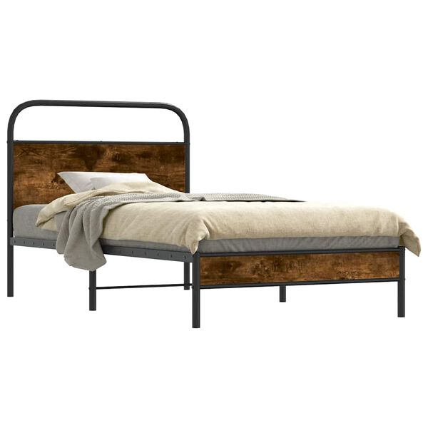 vidaXL Bed Frame Without Mattress 107x203 cm Smoked Oak Engineered Wood