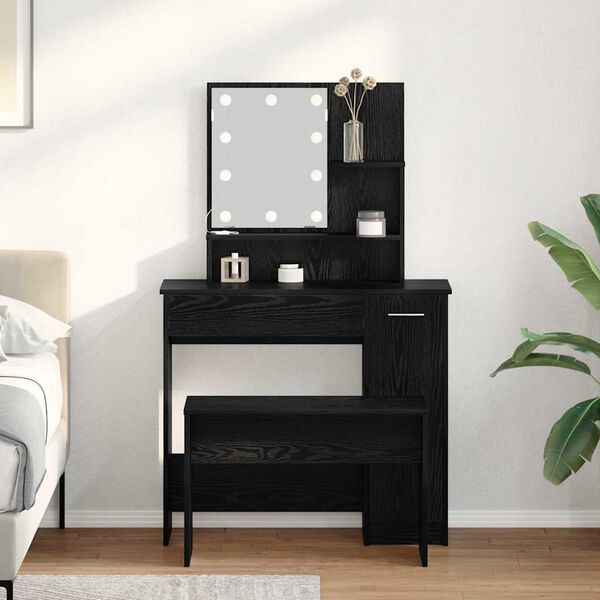 vidaXL LED Dressing Table Set 2 pcs Black Oak Engineered Wood