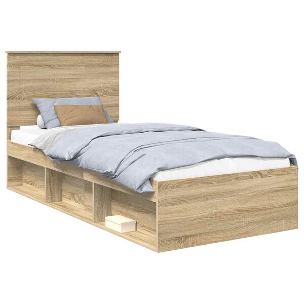 vidaXL Bed Frame with Headboard Sonoma Oak 90 x 200 cm Solid Pine Wood