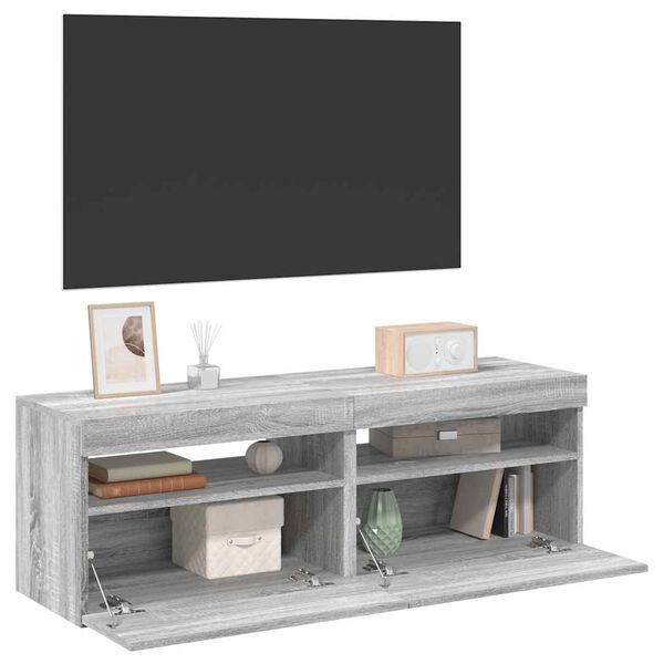 vidaXL TV Cabinets 2 pcs with LED Lights Grey Sonoma 60x35x40 cm