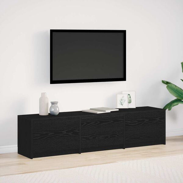 vidaXL TV Cabinet with LED Black Oak 165 x 34 x 40 cm Engineered Wood