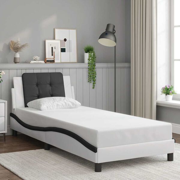 vidaXL Bed Frame without Mattress "Zadar" White and Black 100x200 cm Faux Leather