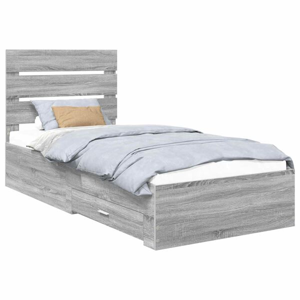 vidaXL Bed Frame Grey Sonoma and Silver 75 x 190 cm Engineered Wood