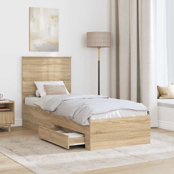 vidaXL Bed Frame Sonoma Oak and Silver 70 x 190 cm Engineered Wood
