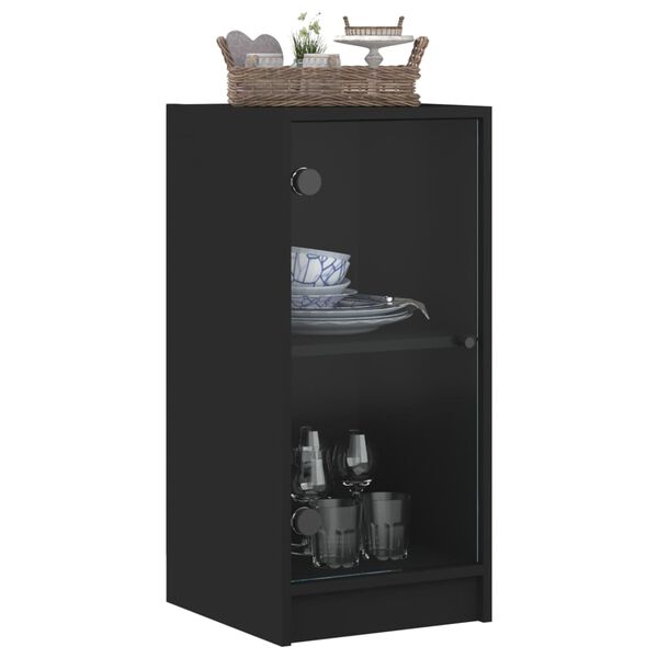 vidaXL Side Cabinet with Glass Doors Black 35x37x75.5 cm