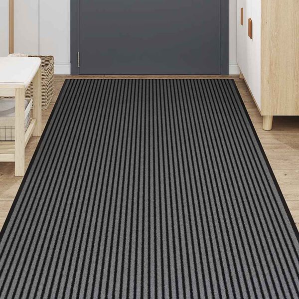 vidaXL Doormat Stripe Black and Grey 115x400 cm