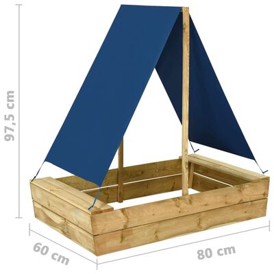 vidaXL Sandpit with Roof 80x60x97.5 cm Impregnated Pinewood