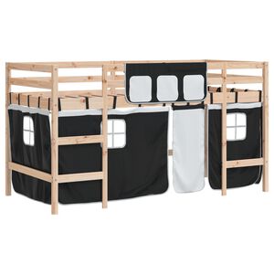 vidaXL Kids' Loft Bed with Curtains without Mattress White&Black 90x190cm