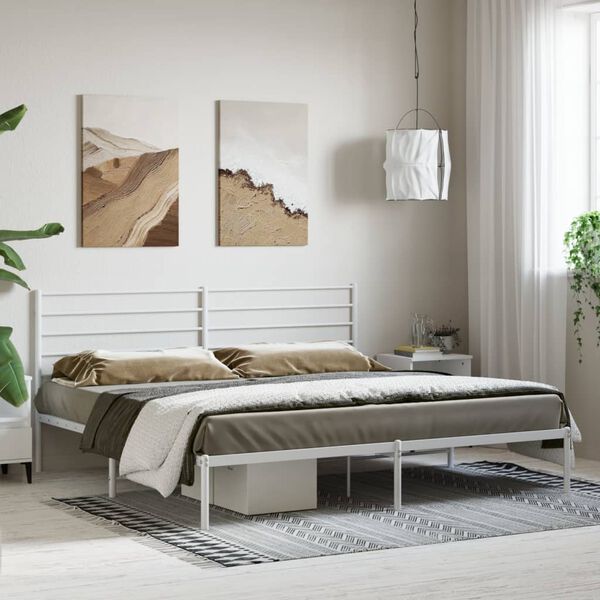 vidaXL Metal Bed Frame without Mattress with Headboard White 200x200cm