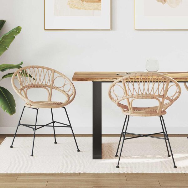 vidaXL Dining Chair 2 pcs Natural 65 x 55.5 x 81 cm Rattan and Iron