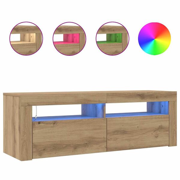 vidaXL TV Cabinet with LED Lights Artisan Oak 120x35x40 cm Engineered Wood