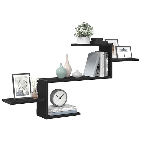 vidaXL Wall Shelf Black Oak 104x15x49 cm Engineered Wood