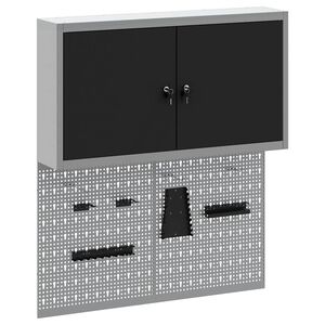 vidaXL Tool Cabinet Set with Shelf 3 pcs Black Powder-Coated Steel