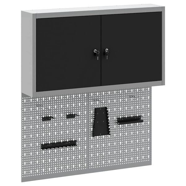 vidaXL Tool Cabinet Set with Shelf 3 pcs Black Powder-Coated Steel
