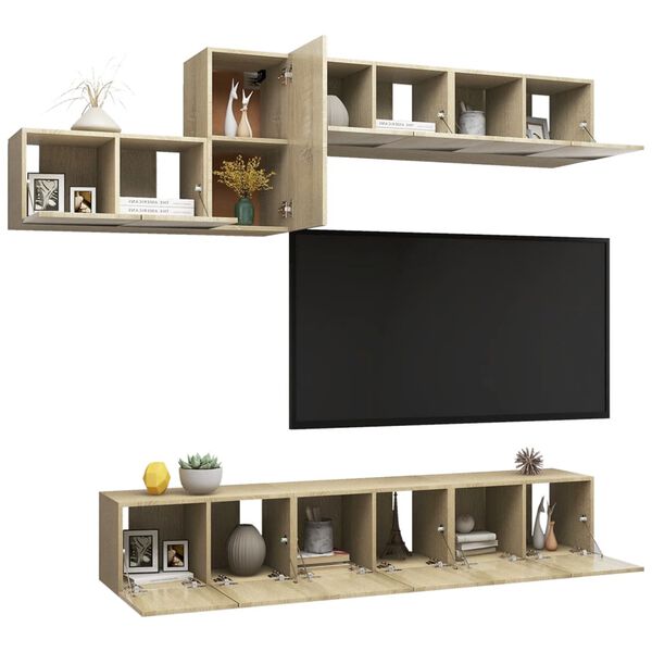 vidaXL 7 Piece TV Cabinet Set Sonoma Oak Engineered Wood