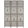 vidaXL Hand Carved 3-Panel Room Divider Grey 120x165 cm Solid Mango Wood