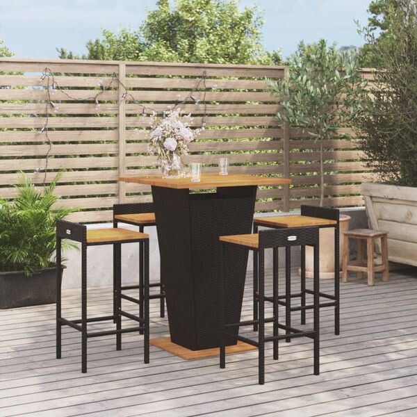 vidaXL 5 Piece Garden Bar Set Black Poly Rattan&Solid Wood Acacia