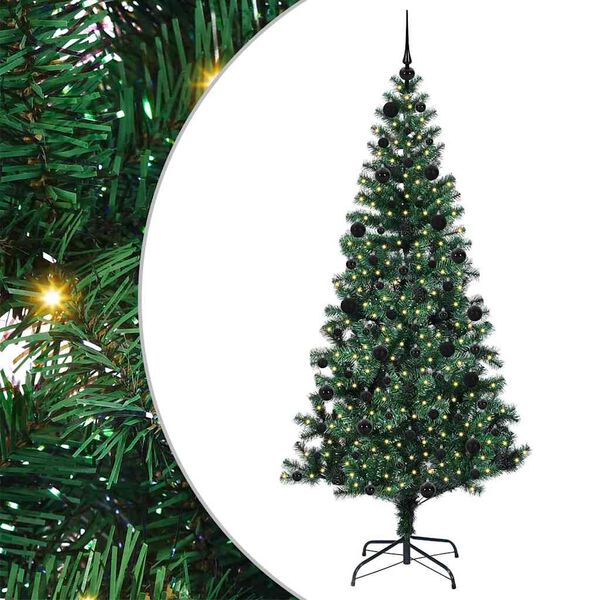 vidaXL Artificial Pre-lit Christmas Tree Green 210 cm PVC and Metal