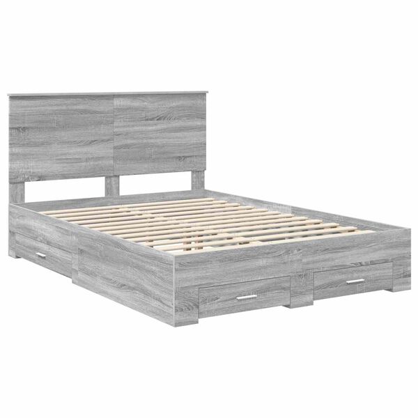 vidaXL Bed Frame with Drawer Grey Sonoma 160 x 200 cm Engineered Wood