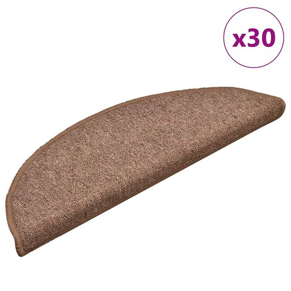 vidaXL Stair Mats 30 pcs 56x17x3 cm Brown Half Round