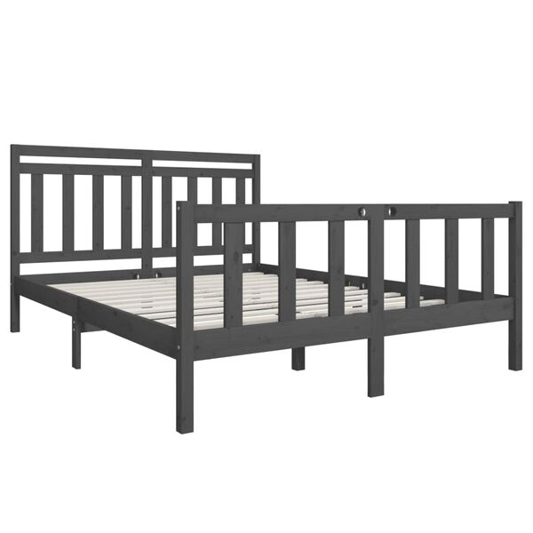 vidaXL Bed Frame without Mattress Grey King Size Solid Wood