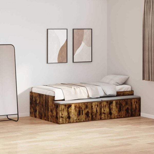 vidaXL Bed Frame with Drawer Smoked Oak 100 x 200 cm Engineered Wood