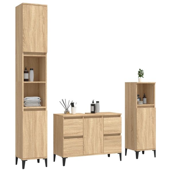 vidaXL 3 Piece Bathroom Furniture Set Sonoma Oak Engineered Wood