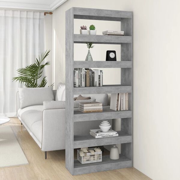 vidaXL Book Cabinet/Room Divider Concrete Grey 80x30x198 cm Engineered Wood