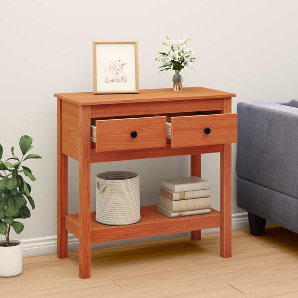 vidaXL Console Table Wax Brown 75 x 35 x 75 cm Soild Pine Wood