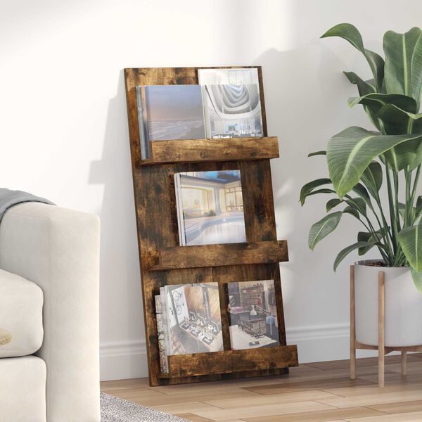 vidaXL Magazine Rack Smoked Oak 51 x 11 x 102 cm Engineered Wood