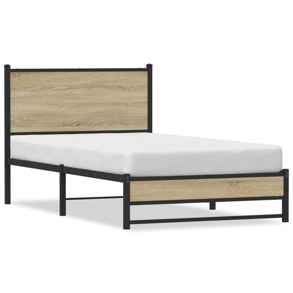 vidaXL Metal Bed Frame without Mattress Sonoma Oak 107x203 cm