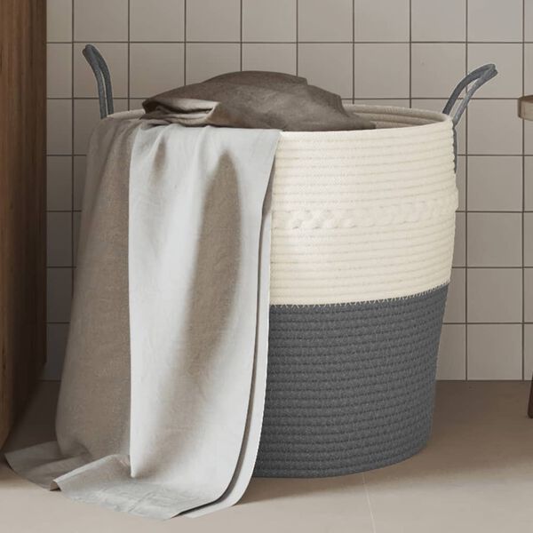 vidaXL Storage Basket Grey and White Ø43x38 cm Cotton