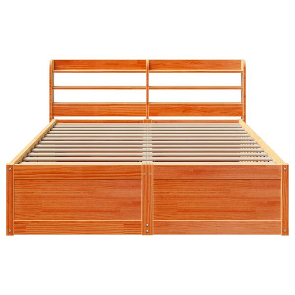vidaXL Bed Frame with Headboard Wax Brown 160x200 cm Solid Wood Pine