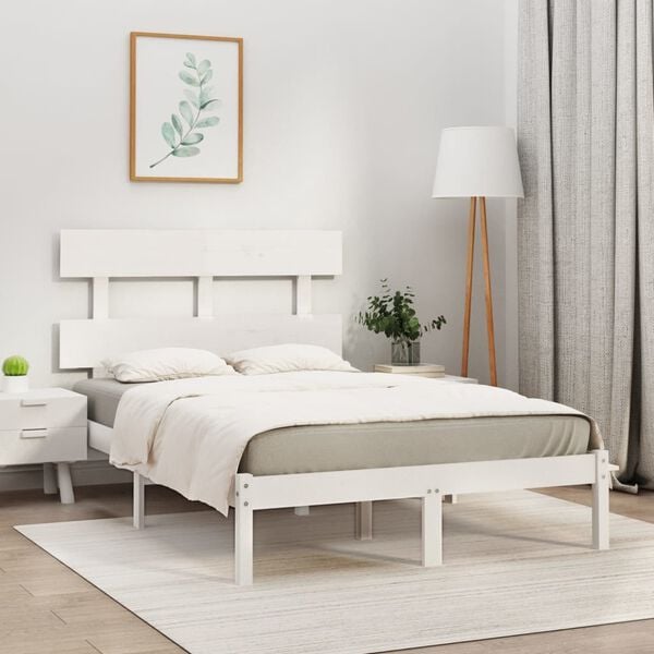 vidaXL Bed Frame without Mattress White 120x190 cm Small Double Solid Wood