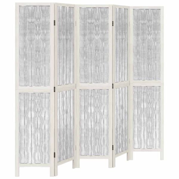 vidaXL Room Divider 5 Panels White Solid Wood Paulownia