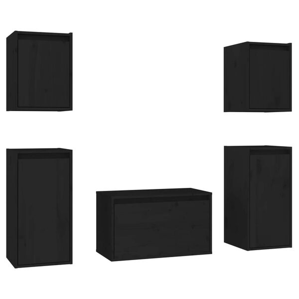 vidaXL TV Cabinets 5 pcs Black Solid Wood Pine
