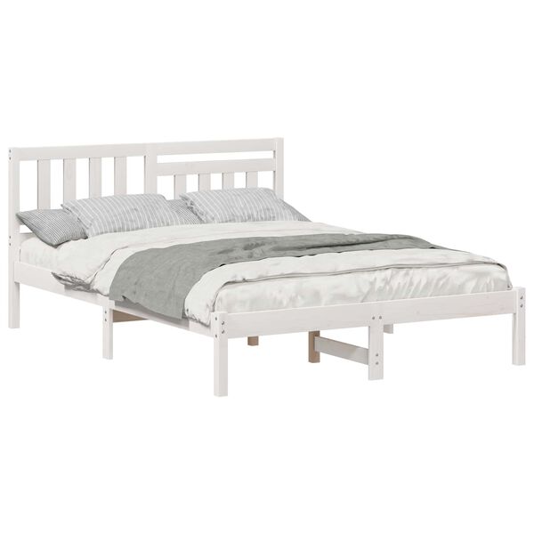 vidaXL Bed Frame with Headboard White 140 x 190 cm Solid Pine Wood