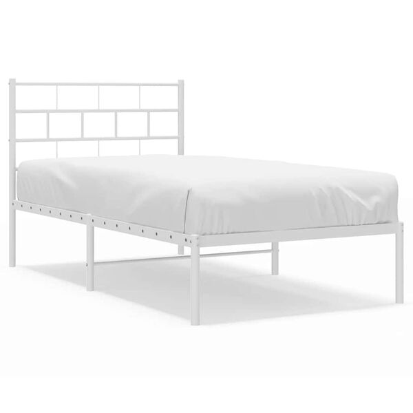 vidaXL Metal Bed Frame without Mattress with Headboard White 107x203cm