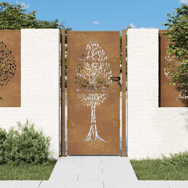 vidaXL Garden Gate 100x175 cm Corten Steel Tree Design