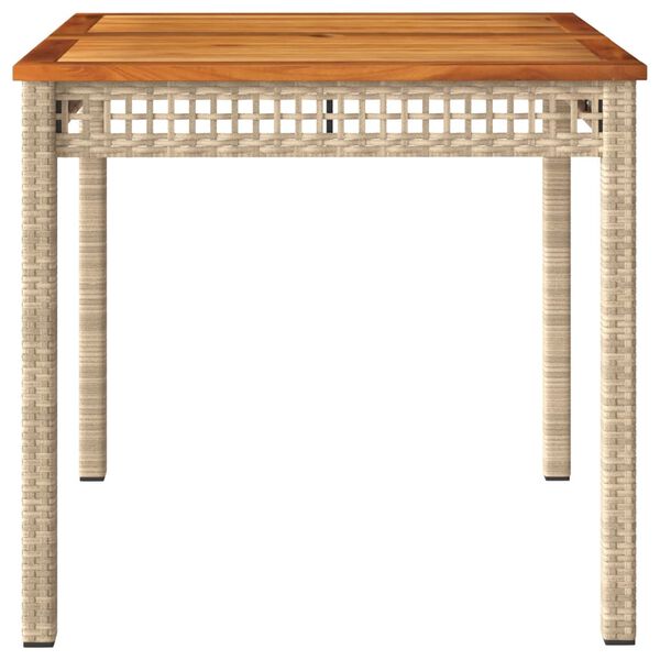 vidaXL Garden Table Beige 80x80x75 cm Poly Rattan Acacia Wood