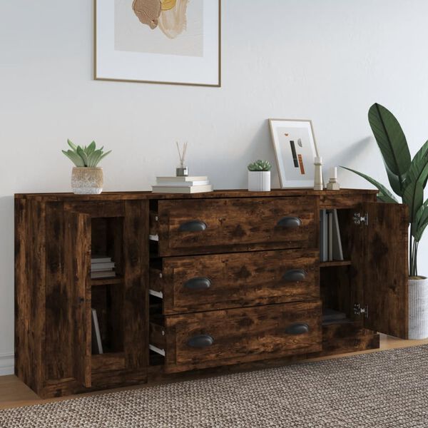vidaXL Sideboards 3 pcs Smoked Oak Engineered Wood
