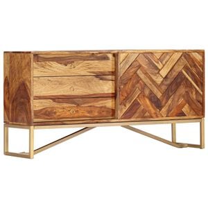 vidaXL Sideboard | Brown | Solid sheesham wood and brass powder-coated iron