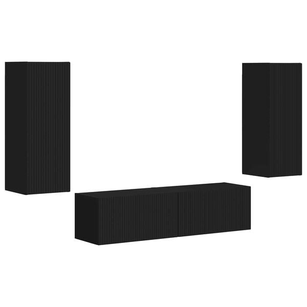 vidaXL TV Cabinet Set Wall-mounted 2 pcs Black Engineered Wood