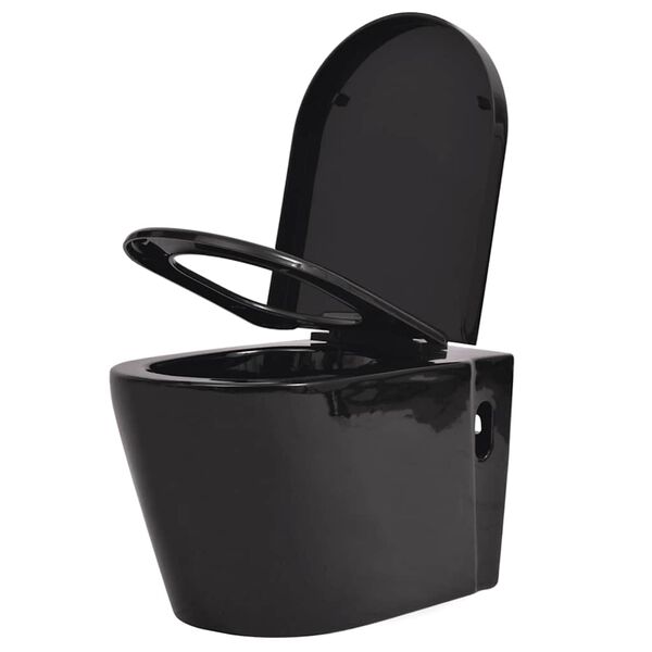 vidaXL Wall Hung Toilet with Concealed Cistern Ceramic Black