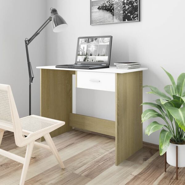 vidaXL Desk White and Sonoma Oak 100x50x76 cm Engineered Wood