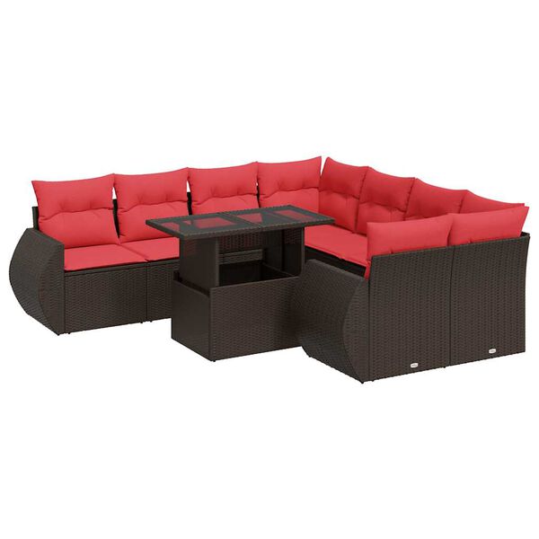 vidaXL 9 Piece Garden Sofa Set with Cushions Brown Poly Rattan Acacia