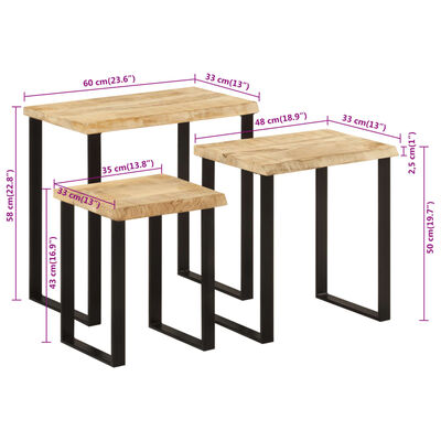 vidaXL Nesting Tables 3 pcs with Live Edge Solid Wood Mango