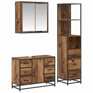 vidaXL Bathroom Furniture Set with Door 3 pcs Old Wood Engineered Wood